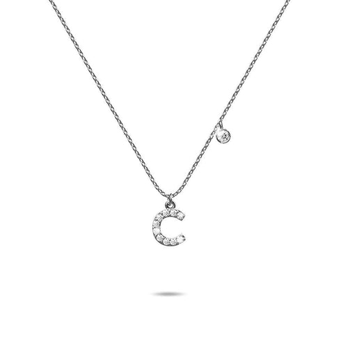 Solid 925 Sterling Silver Initial Crystal Personalised Alphabet Letter Necklace Silver